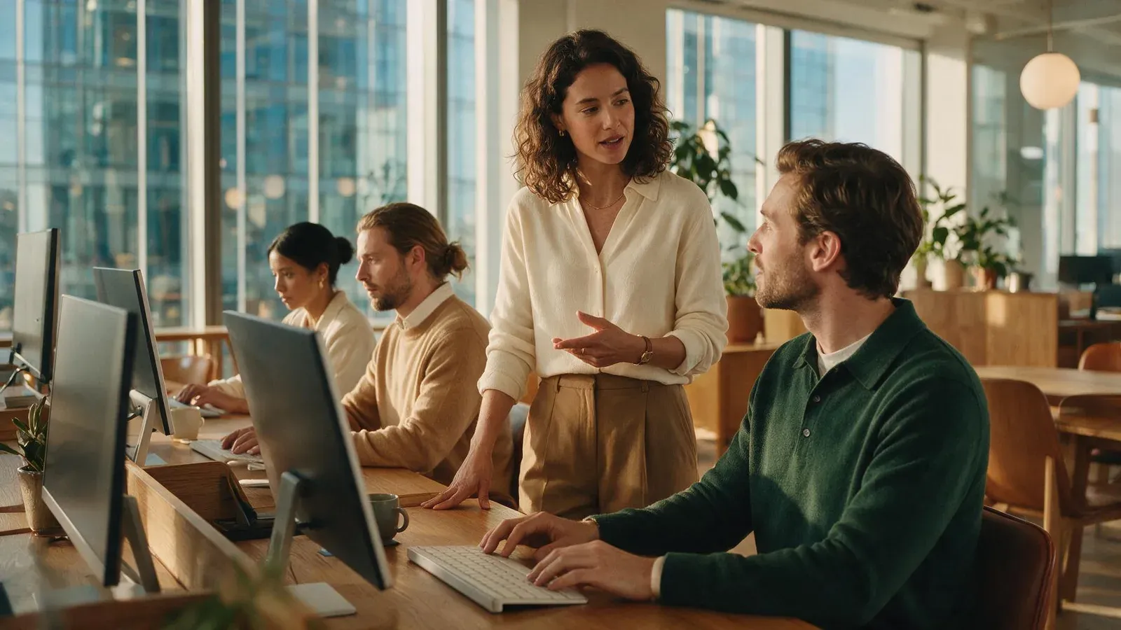 Team bei der Arbeit in einem hellen Großraumbüro — Symbolfoto